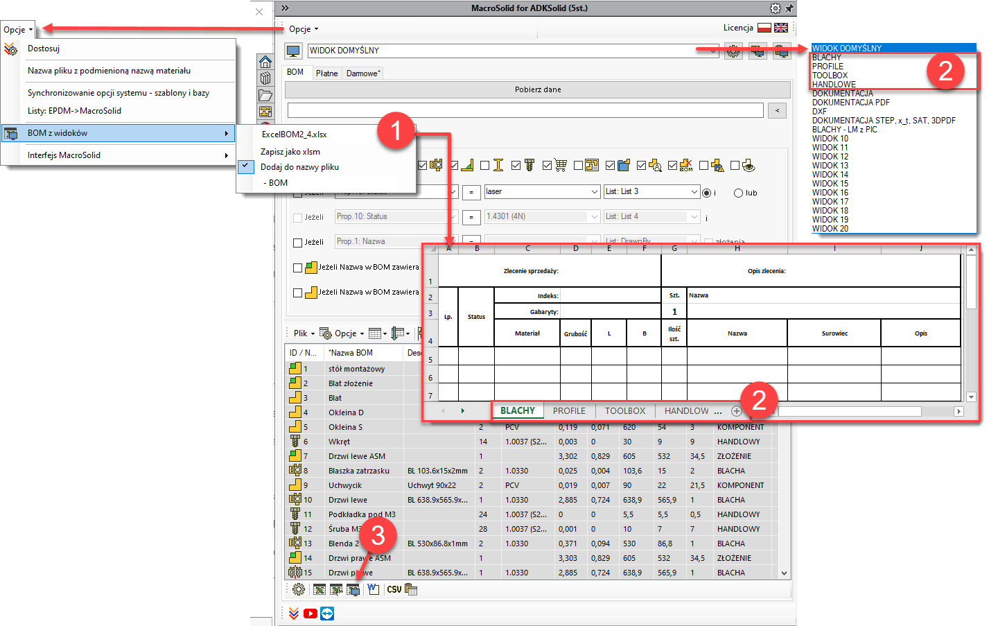 MacroSolid ExcelBOM2 z WIDOKÓW 1